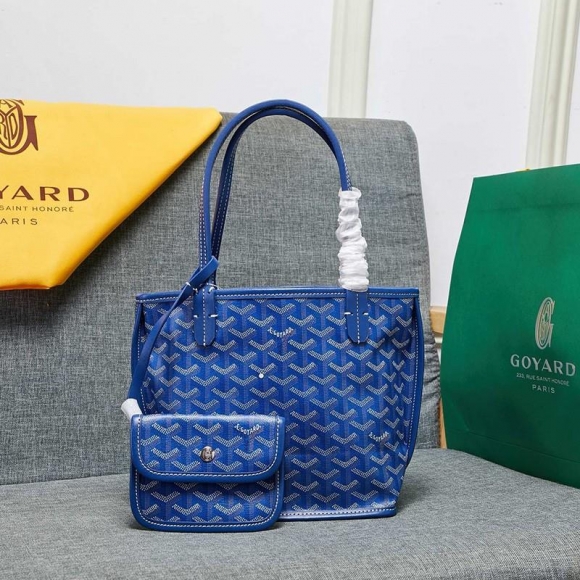 Goyard Goyardine Saint Louis Calfskin Mini Tote Blue