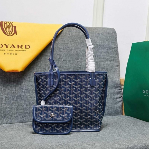 Goyard Goyardine Saint Louis Calfskin Mini Tote Navy Blue