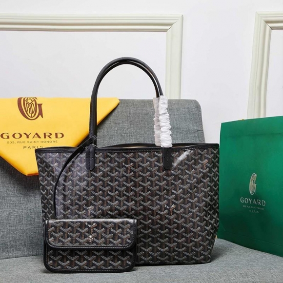 Goyard Goyardine Saint Louis Canvas Tote Black/Coffee