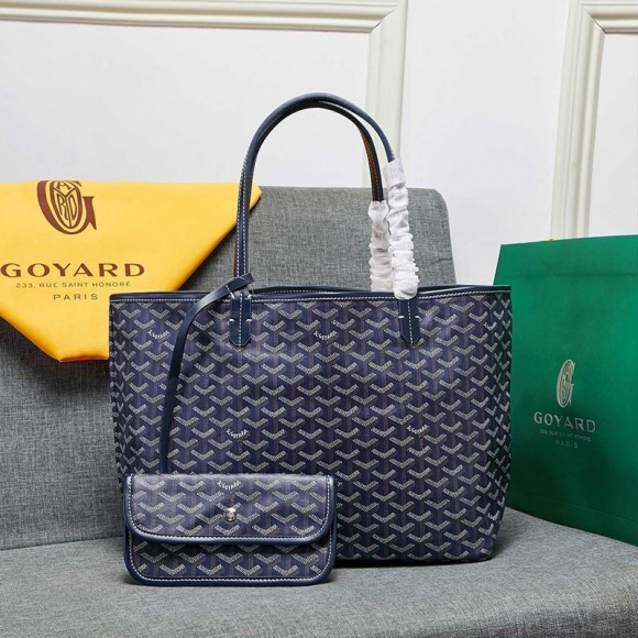 Goyard Goyardine Saint Louis Canvas Tote Navy Blue